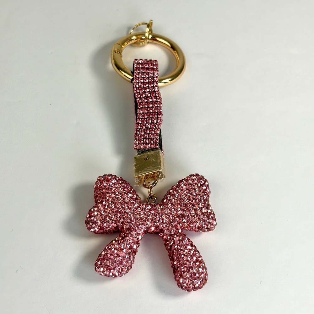 Sparkly Keychain Pink Rhinestone Bow Wristlet Charm Coquette Y2K Style Bling New